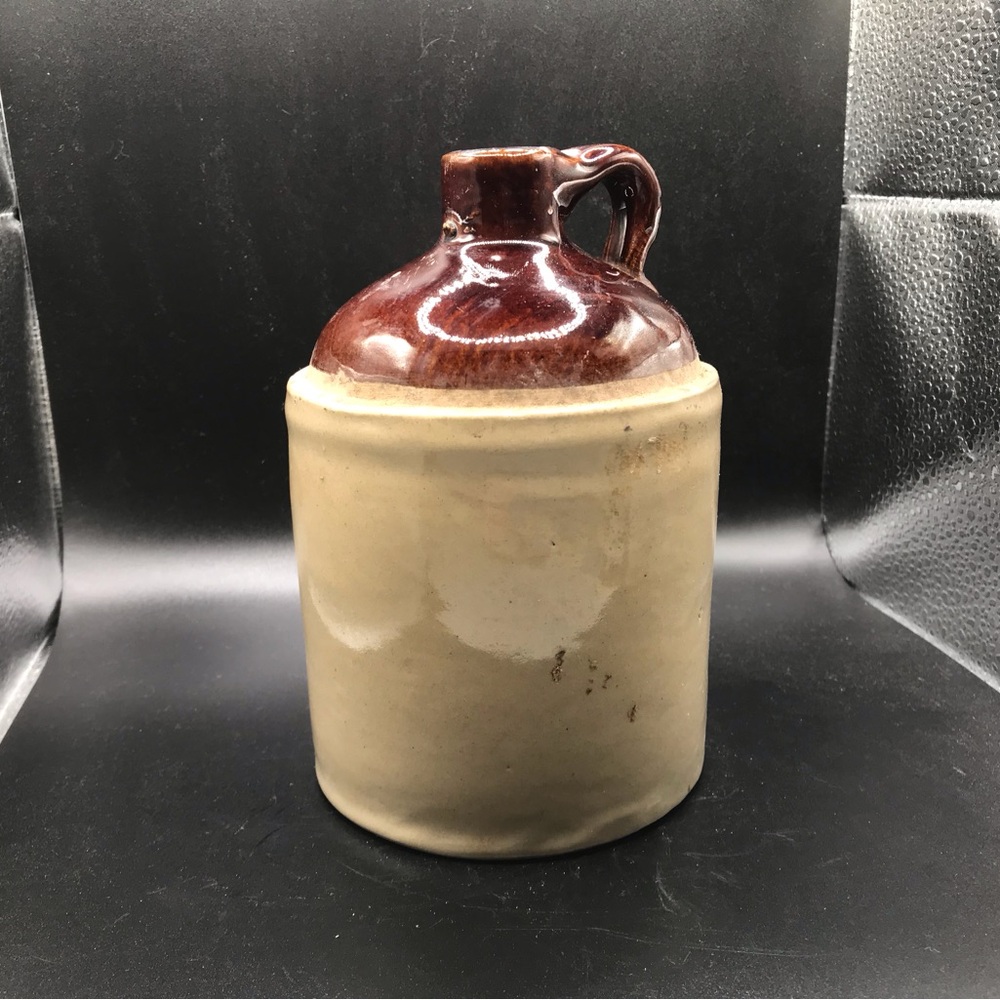 vintage two-toned stoneware jug whiskey jug or liquor crock 8.5”/ 6” Round